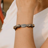 Elephant Hair Bangle Ladies - Gold Cross in Silver with Midnight Patina