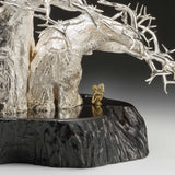 The Baobab Tree in Sterling Silver on Zimbabwean Blackwood base with 18K Gold Bushmen