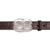 Crocodile Hornback Belt Buckle in Sterling Silver and Brown Crocodile Leather Belt Strap