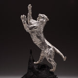 Tiger Sculpture in Sterling Silver on Zimbabwean Blackwood base