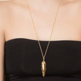 Model Wearing Pangolin Scale Pendant Large in 18K Gold