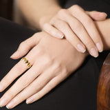 Model Wearing Pangolin Scale Ring in 18K Gold