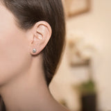 Model Wearing Sea Urchin Petite Stud Earrings in Black Diamond in Sterling Silver