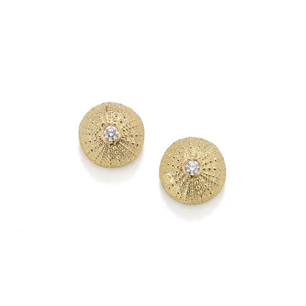Sea Urchin Stud Earrings in 18K Gold with Diamonds