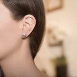 Model Wearing Sea Urchin Stud Earrings Chrysoprase in Sterling Silver and 18K Gold