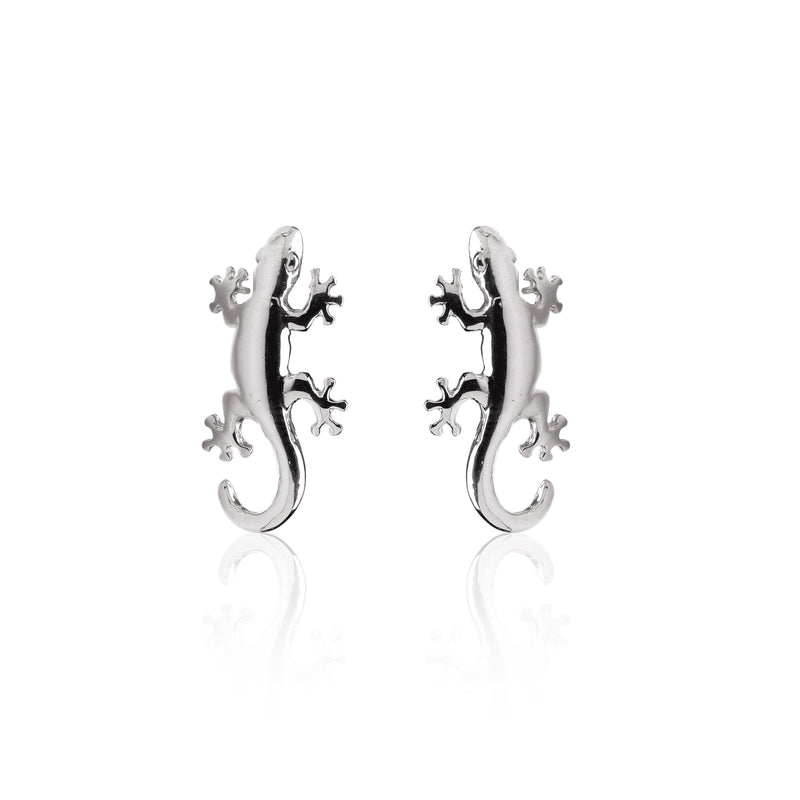 Gecko Earrings in Silver