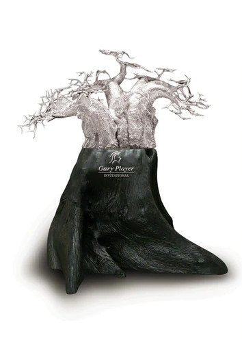 Made for the Gary Player Invitational, a Sterling Silver Baobab Tree on blackwood base