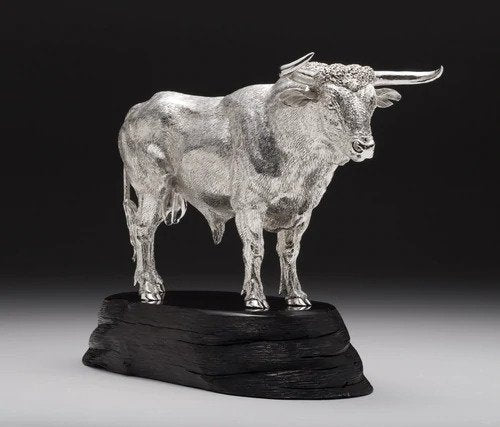 A Spanish Bull in sterling silver commissioned as a gift.