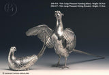 Pheasant Pair Female Sitting Sculptures in Sterling Silver - Large