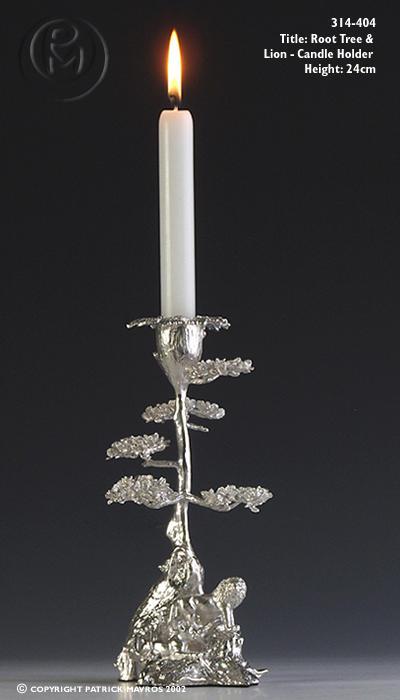 Root Tree & Lion Candle Holder in Silver