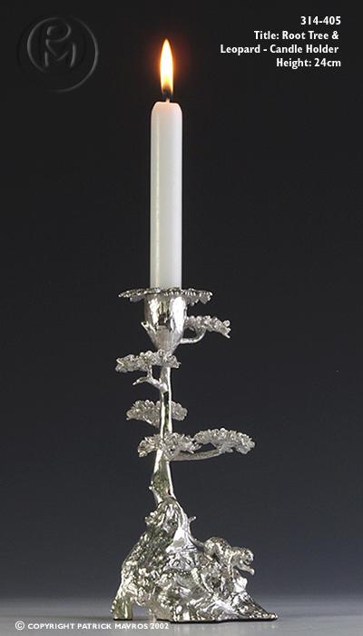Root Tree & Leopard Candle Holder in Silver