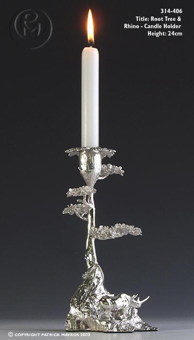 Root Tree & Rhino Candle Holder in Sterling Silver