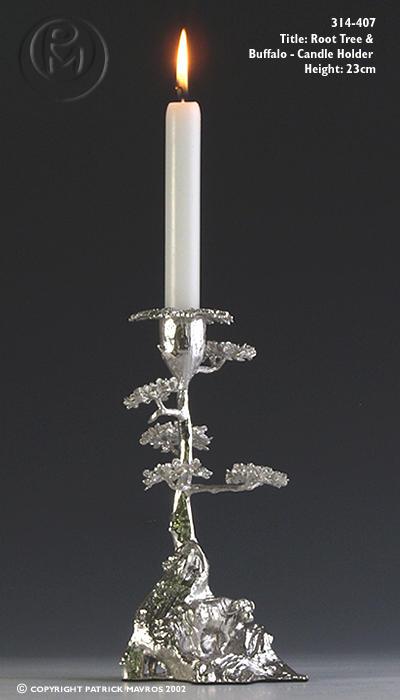 Root Tree & Buffalo Candle Holder in Sterling Silver