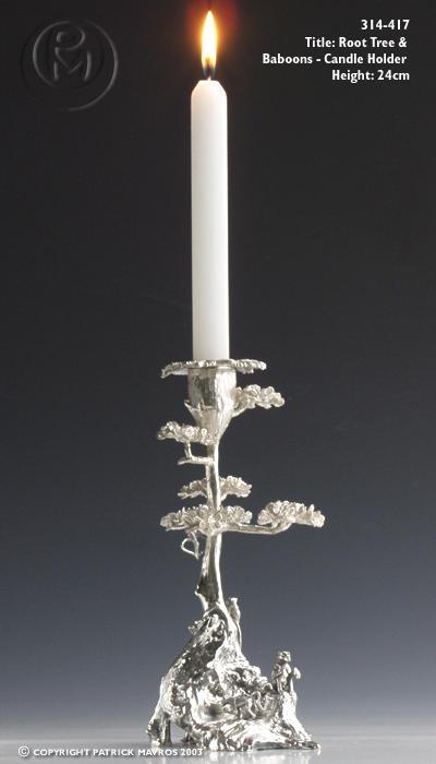 Root Tree & Baboons Candle Holder in Sterling Silver