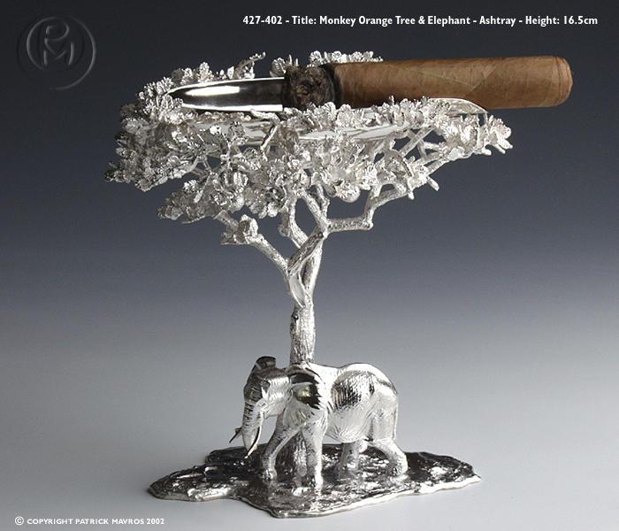 Monkey Orange Tree & Elephant Ashtray in Sterling Silver