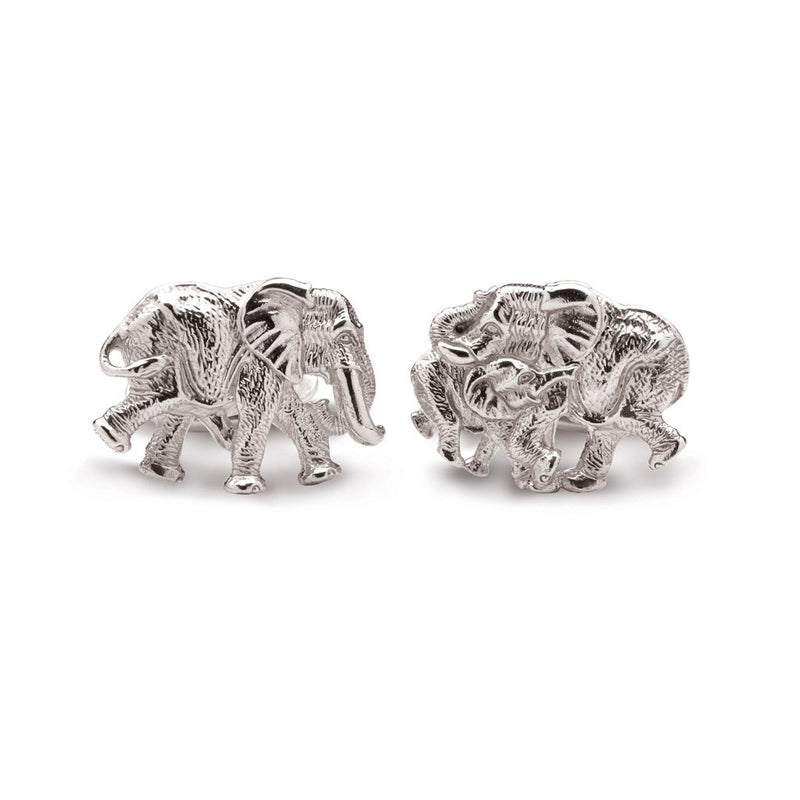 Elephant Walking Oval Cufflinks in Sterling Silver