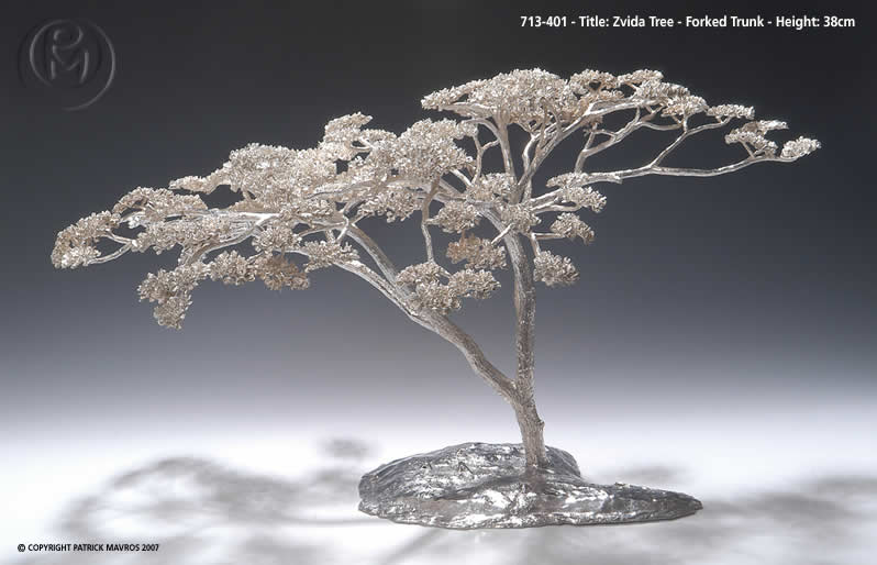 Zvida Tree Forked Trunk Sculpture in Sterling Silver