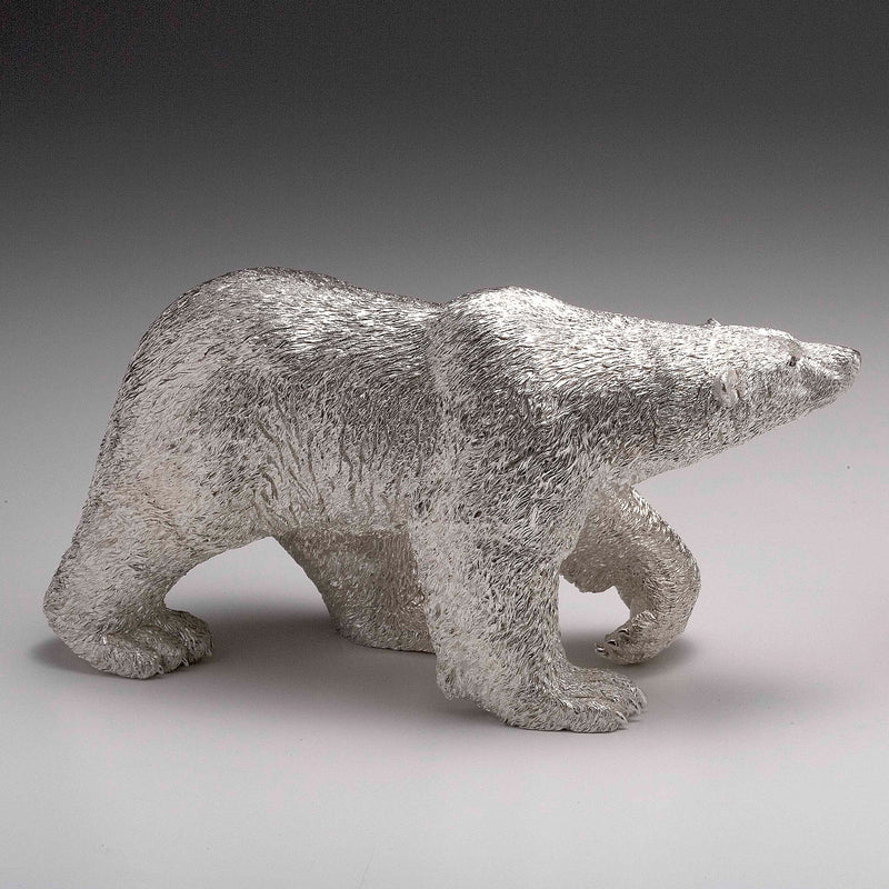 Polar Bear Walking Sculpture in Sterling Silver - Large