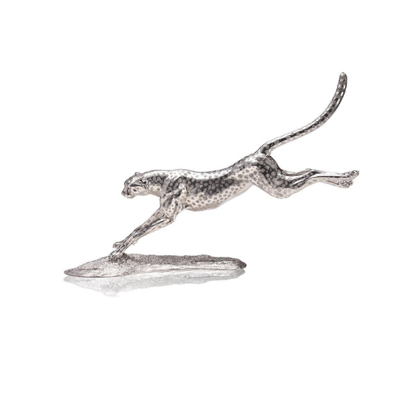 Cheetah Sprinting Full Stretch Sculpture in Sterling Silver - Medium