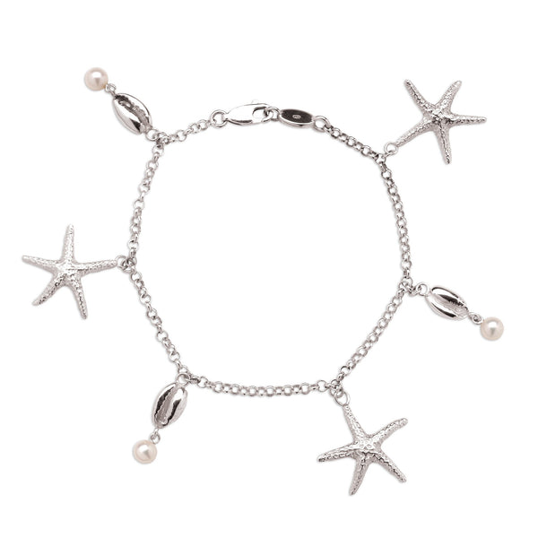 Starfish and Cowrie Bracelet in Sterling Silver