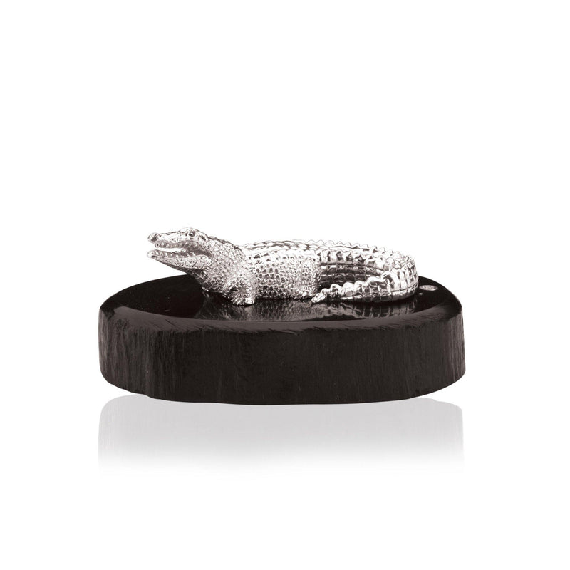 Crocodile Sculpture in Sterling Silver on Zimbabwean Blackwood base - Miniature