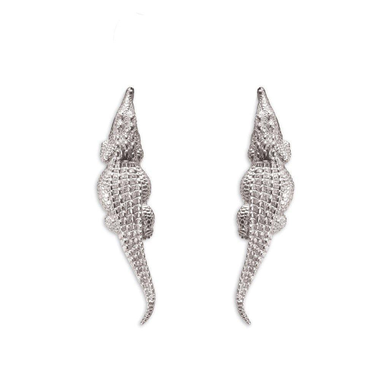 Crocodile Stud Earrings in Sterling Silver - Large