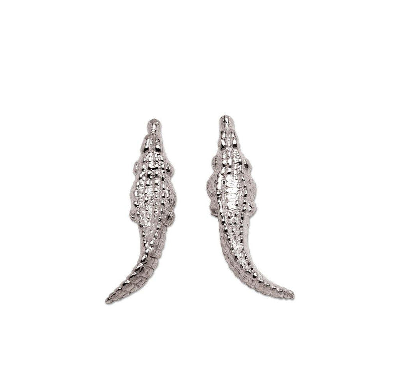 Crocodile Stud Earrings in Sterling Silver - Small
