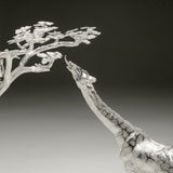 Fari Tree (Acacia) Candle Holder I in Sterling Silver and Giraffe Browsing Sculpture in Sterling Silver