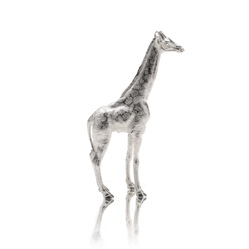 Giraffe Calf Standing Sculpture in Sterling Silver