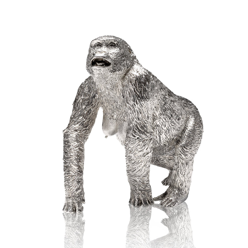 Gorilla Female Walking (Monica) Sculpture in Sterling Silver
