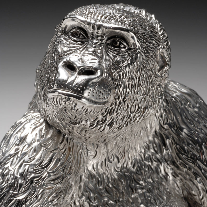 Gorilla Female Sitting & Baby Sculpture in Sterling Silver