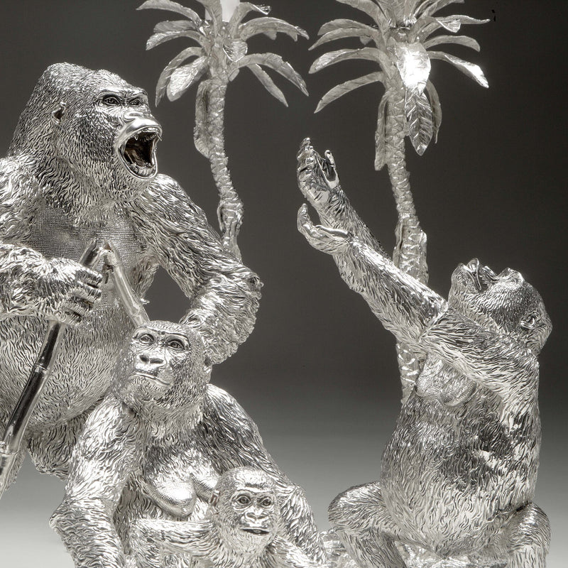 Gorilla Female Reaching (Margo) Sculpture in Sterling Silver