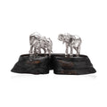 Elephant Drinking Pair Sculpture in Sterling Silver on Zimbabwean Blackwood base