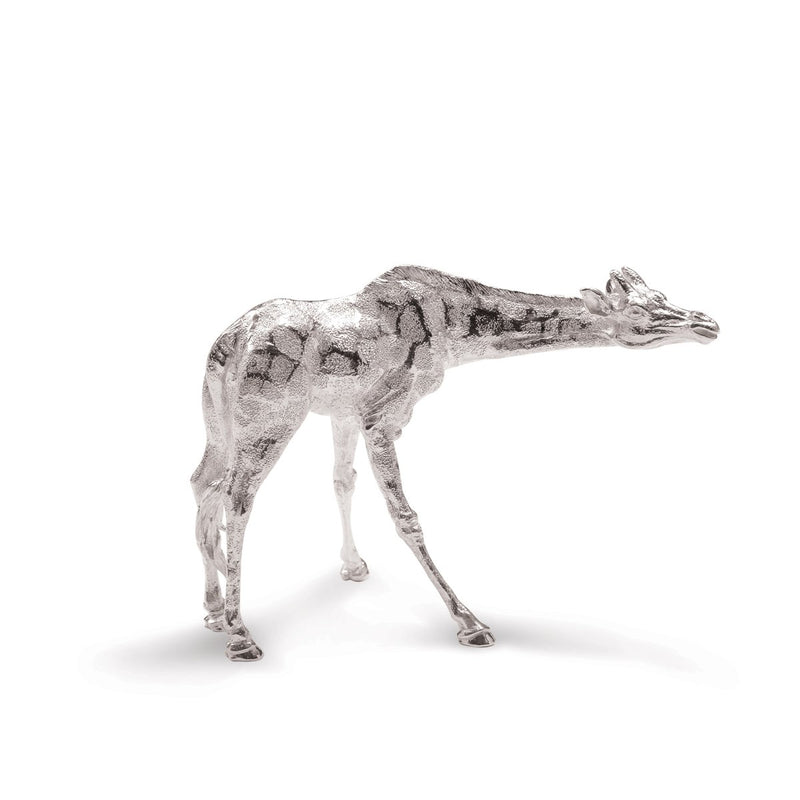 Giraffe Calf Suckling Sculpture in Sterling Silver