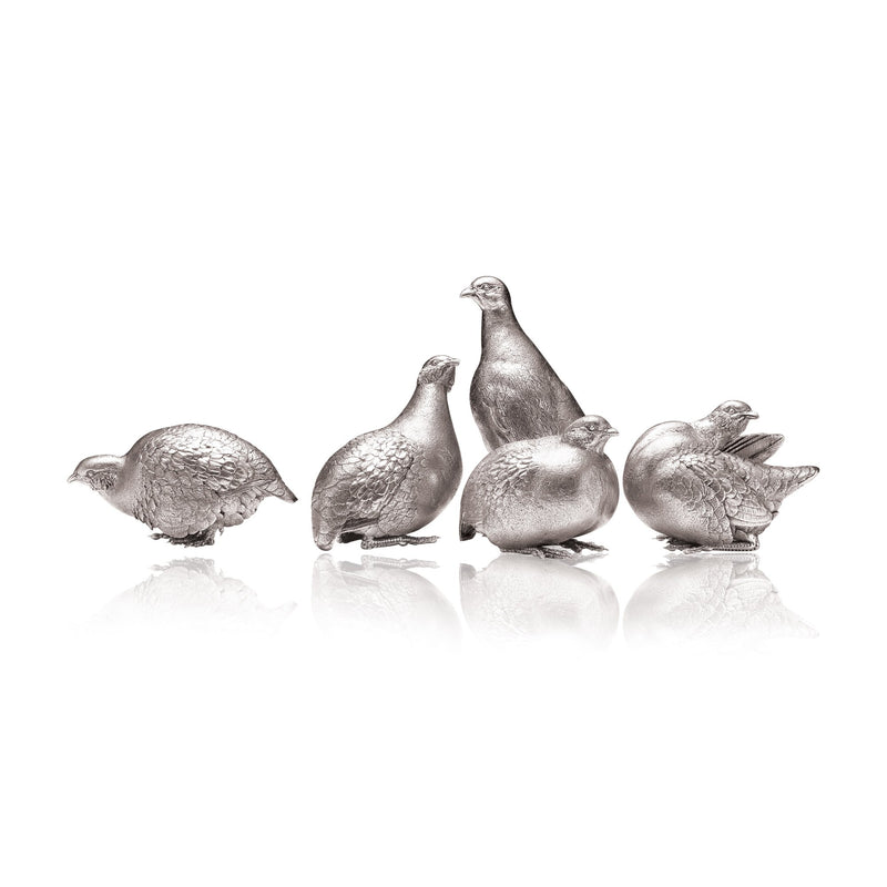 Grey Partridge Covey (set of 5 birds) Sculptures in Sterling Silver - Large
