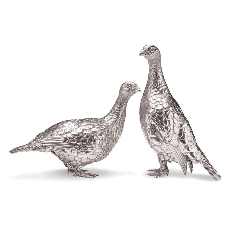 Grouse Male and Female Sculptures in Sterling Silver - Large
