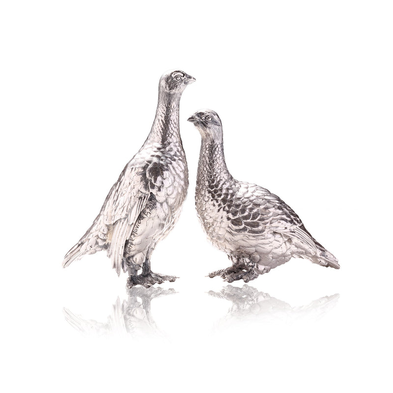 Grouse Pair Sculptures in Sterling Silver - Small