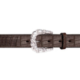 Hippopotamus Belt Buckle in Sterling Silver and Brown Crocodile Skin Leather Belt Strap
