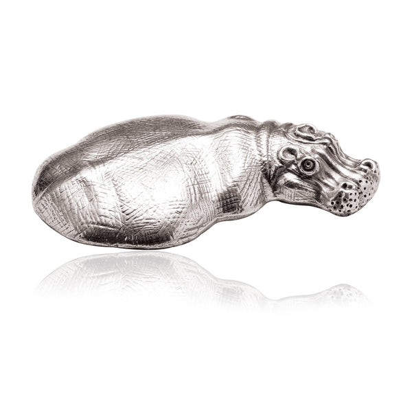 Hippo Male Flat Paperweight in Sterling Silver