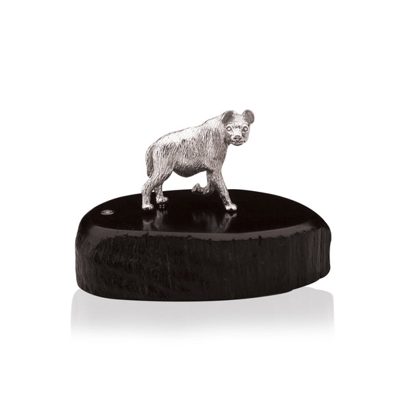 Hyena Sculpture in Sterling Silver on Zimbabwean Blackwood base - Miniature