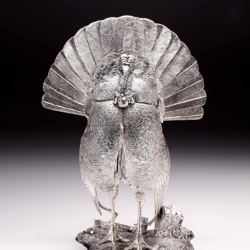 Wild Turkey Pair Sculptures in Sterling Silver