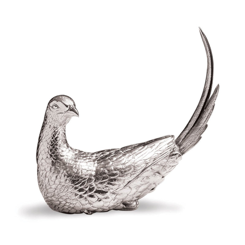 Pheasant Pair Female Sitting Sculptures in Sterling Silver - Large