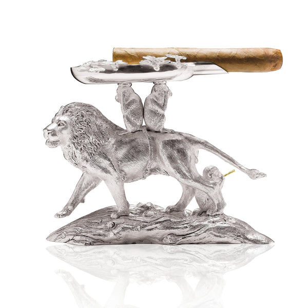 Lion and Monkey Ashtray in Sterling Silver