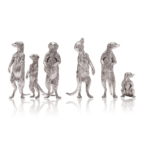 Meerkat Family Sculptures in Sterling Silver - Medium