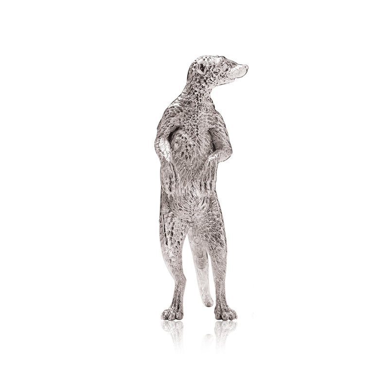 Meerkat Female Looking Left Sculpture in Sterling Silver - Medium