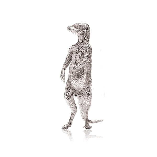Meerkat Male Looking Right Sculpture in Sterling Silver - Medium