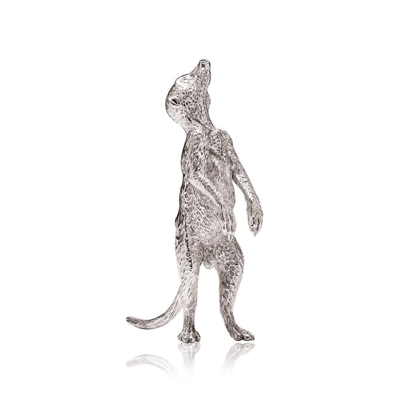 Meerkat Male Looking Up Sculpture in Sterling Silver - Medium