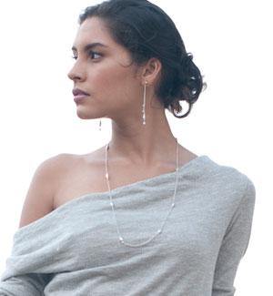 Model Wearing Cowrie Multiple Necklace in Sterling Silver