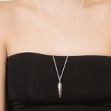 Model Wearing Small Pangolin Scale Pendant in Sterling Silver