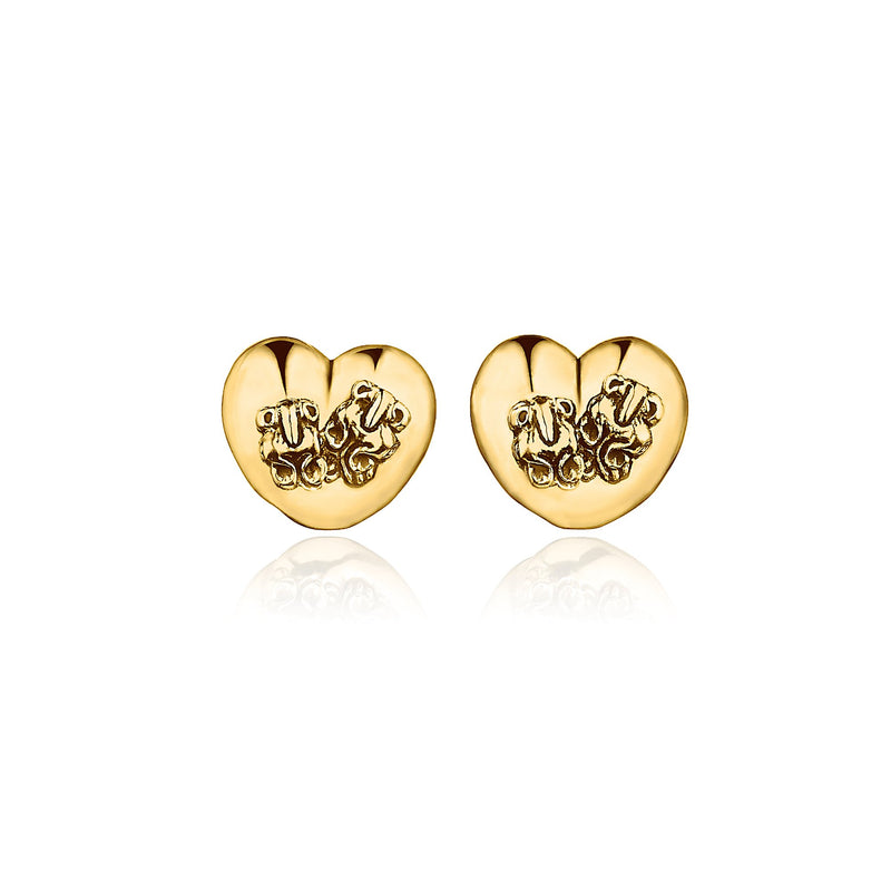 Hippo Heart Stud Earrings in 18K Gold